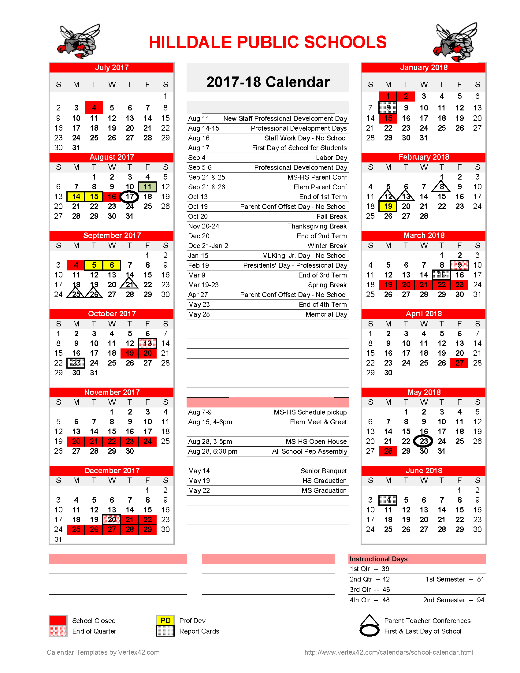 Hilldale Public Schools 20172018 School Calendar